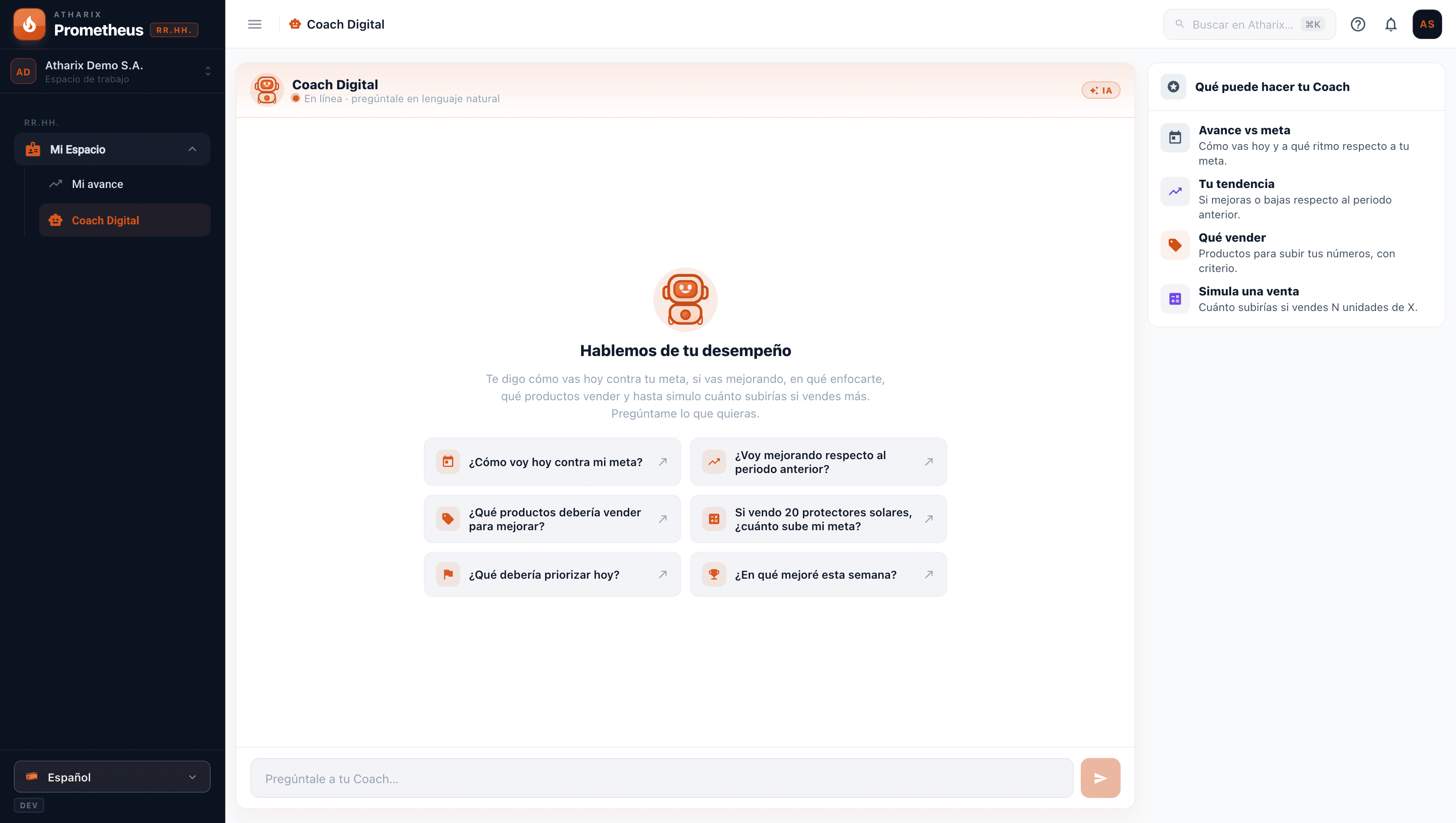 Coach Digital para colaboradores en Prometheus